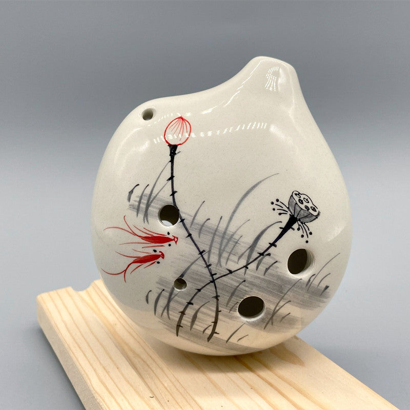 6-Hole Ink Lotus Ocarina Round Shape