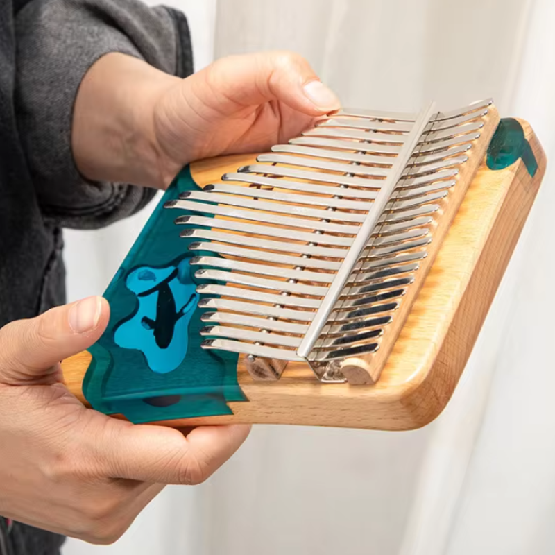 21 Key Kalimba Beech Wood Resin Khaki Ocean Whale