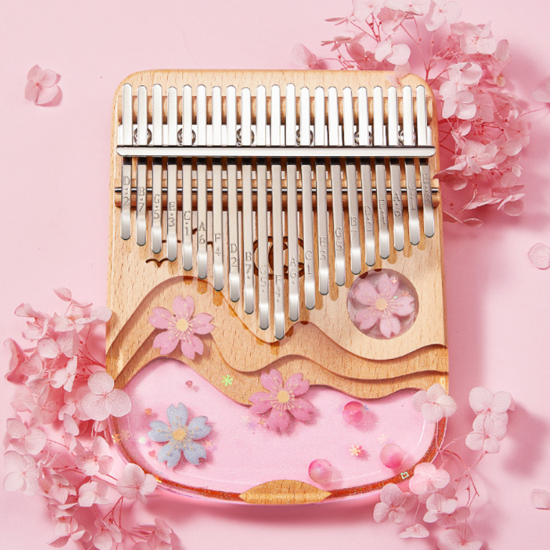 21 Key Kalimba Beech Wood and Resin Transparent Sakura