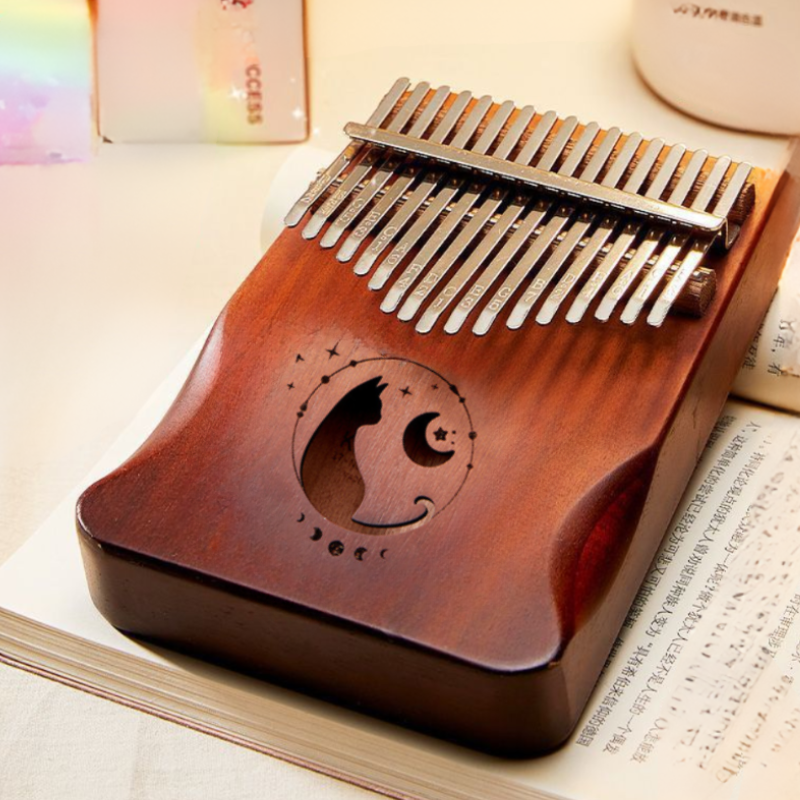 21 Key Kalimba Mahogany Brown Cat Butterfly Tree