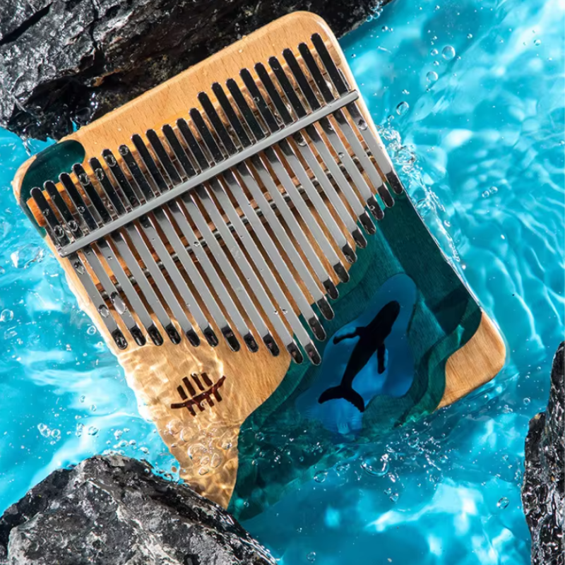 21 Key Kalimba Beech Wood Resin Khaki Ocean Whale