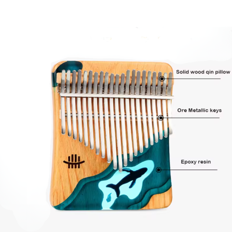 21 Key Kalimba Beech Wood Resin Khaki Ocean Whale