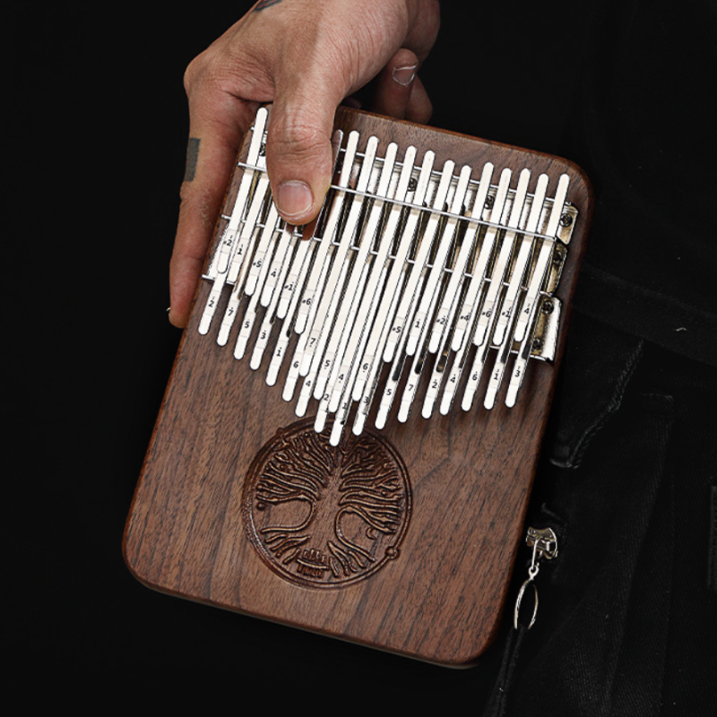 34 B Keys Kalimba Dark Brown Walnut Wood Straight with Tree of Life Engraving