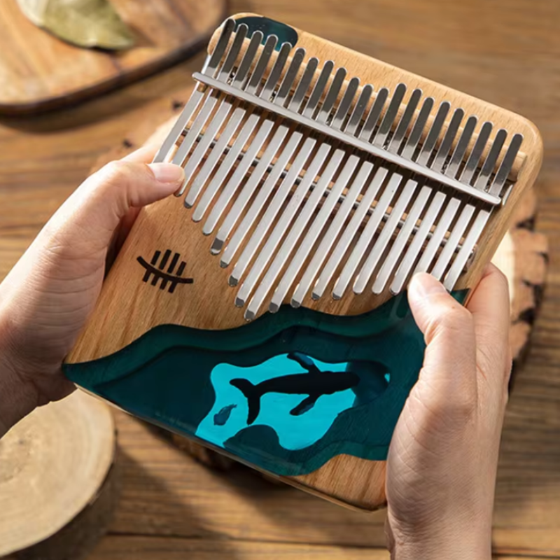 21 Key Kalimba Beech Wood Resin Khaki Ocean Whale