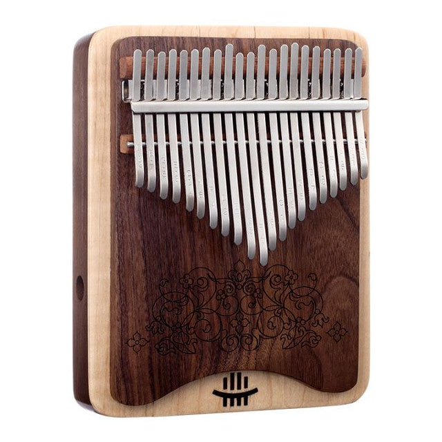 21 Keys Kalimba Brown and Khaki Walnut Wood Straight with Round Edge Flower Engraving