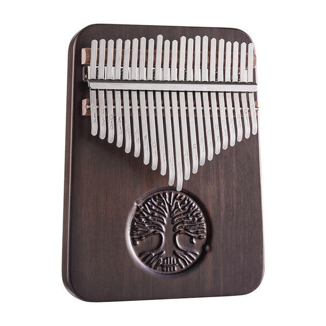 21 Keys Kalimba Dark Brown Walnut Wood Straight with Round Edge Tree of Life Engraving