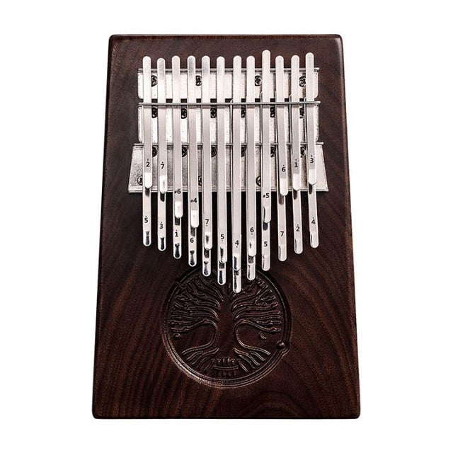 24 Keys Kalimba Dark Brown Walnut Wood Straight with Tree of Life Engraving