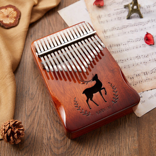 17 Keys Kalimba Brown Mahogany with Handles Stag Engraving