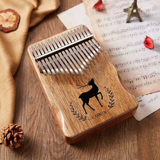 17 Keys Kalimba Khaki Mahogany with Handles Stag Engraving