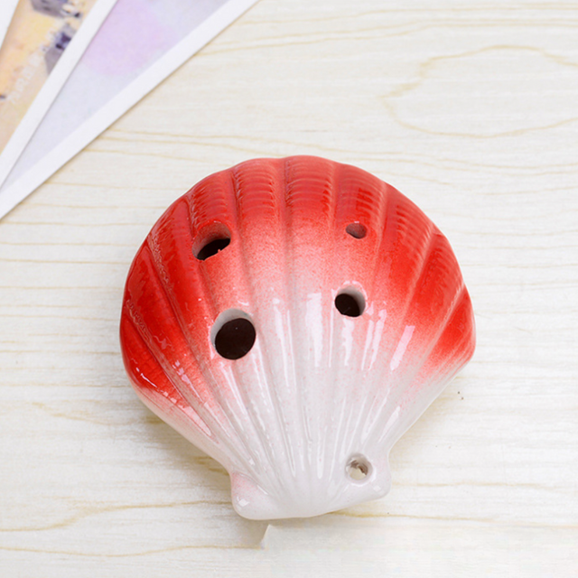 6-Hole Red Ocarina Shell Shape