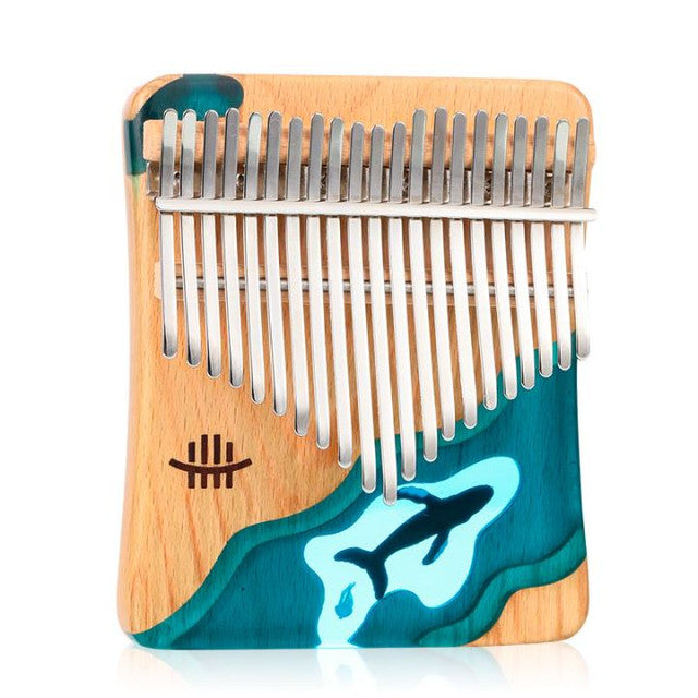 21 Key Kalimba Beech Wood Resin Khaki Ocean Whale