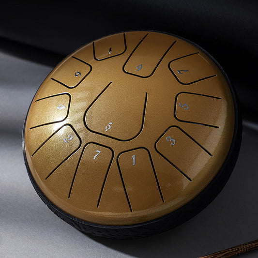 11-Tone 6-Inch D Key Gold Carbon Steel Tongue Drum With Rectangle Pattern