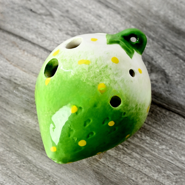 6-Hole Green White Ocarina Strawberry Shape