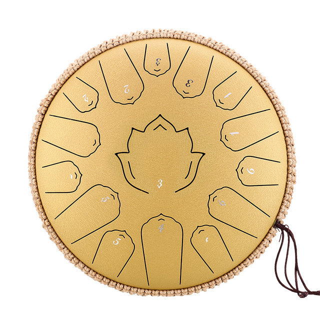 15-Tone 13-Inch C Key Gold Carbon Steel Tongue Drum With Lotus Pattern