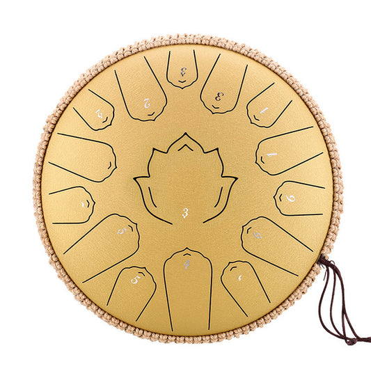 15-Tone 13-Inch C Key Gold Carbon Steel Tongue Drum With Lotus Pattern