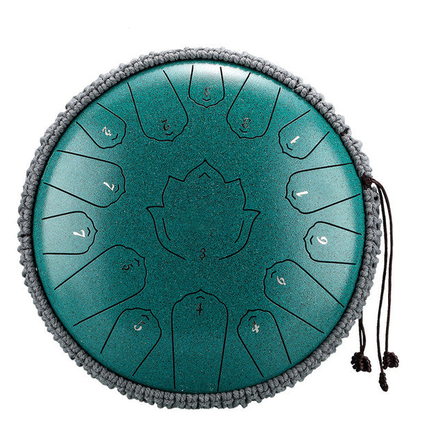 15-Tone 13-Inch C Key Green Carbon Steel Tongue Drum With Lotus Pattern