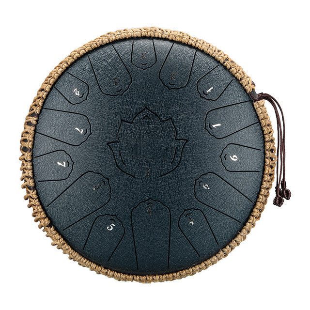 15-Tone 13-Inch C Key Nacy Blue Carbon Steel Tongue Drum With Lotus Pattern