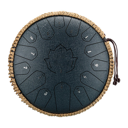 15-Tone 14-Inch C Key Navy Blue Carbon Steel Tongue Drum With Lotus Pattern