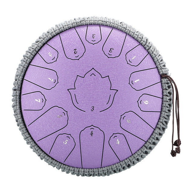 15-Tone 13-Inch C Key Lavender Carbon Steel Tongue Drum With Lotus Pattern