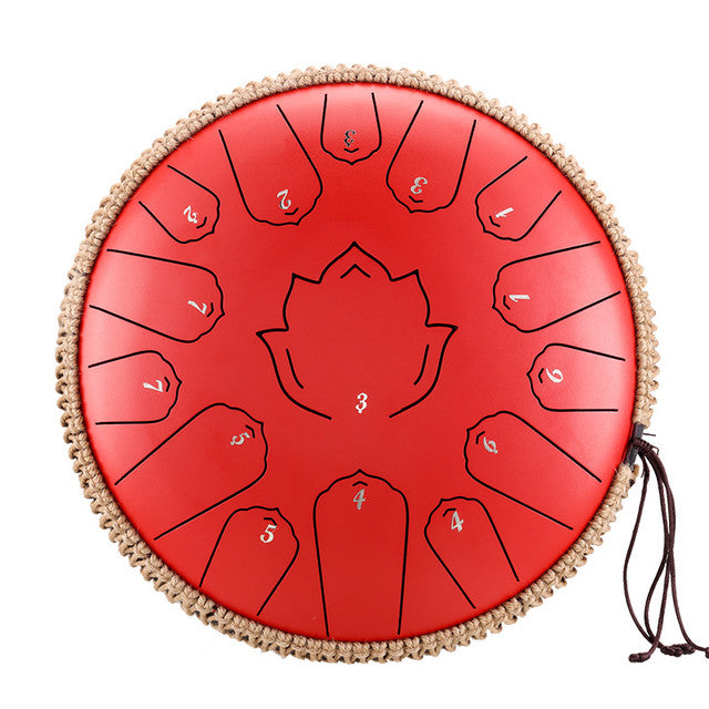 15-Tone 13-Inch C Key Red Carbon Steel Tongue Drum With Lotus Pattern