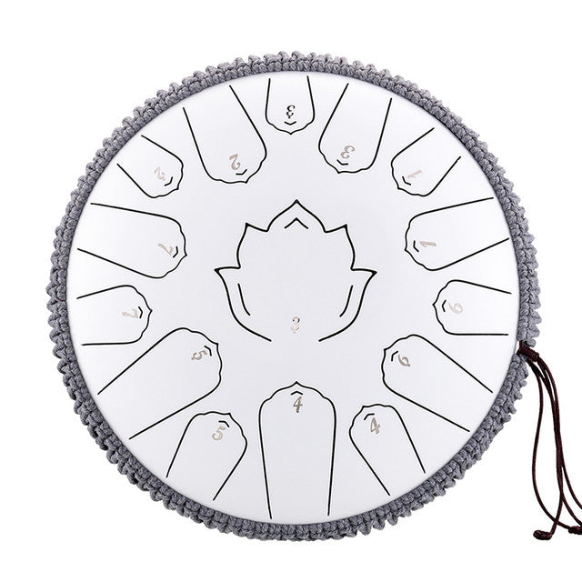 15-Tone 13-Inch C Key White Carbon Steel Tongue Drum With Lotus Pattern