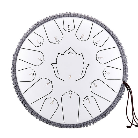 15-Tone 14-Inch C Key White Carbon Steel Tongue Drum With Lotus Pattern