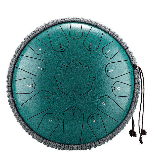 15-Tone 14-Inch C Key Green Carbon Steel Tongue Drum With Lotus Pattern