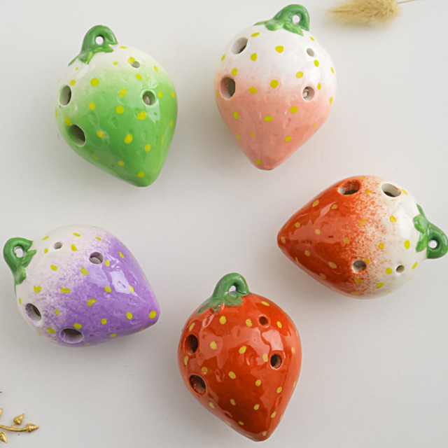 6-Hole Green White Ocarina Strawberry Shape