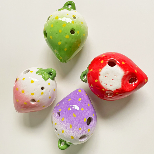 6-Hole Green White Ocarina Strawberry Shape