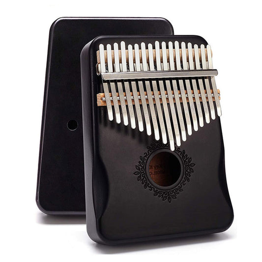 17 Keys Kalimba Black Mahogany with Handles Classical Engraving