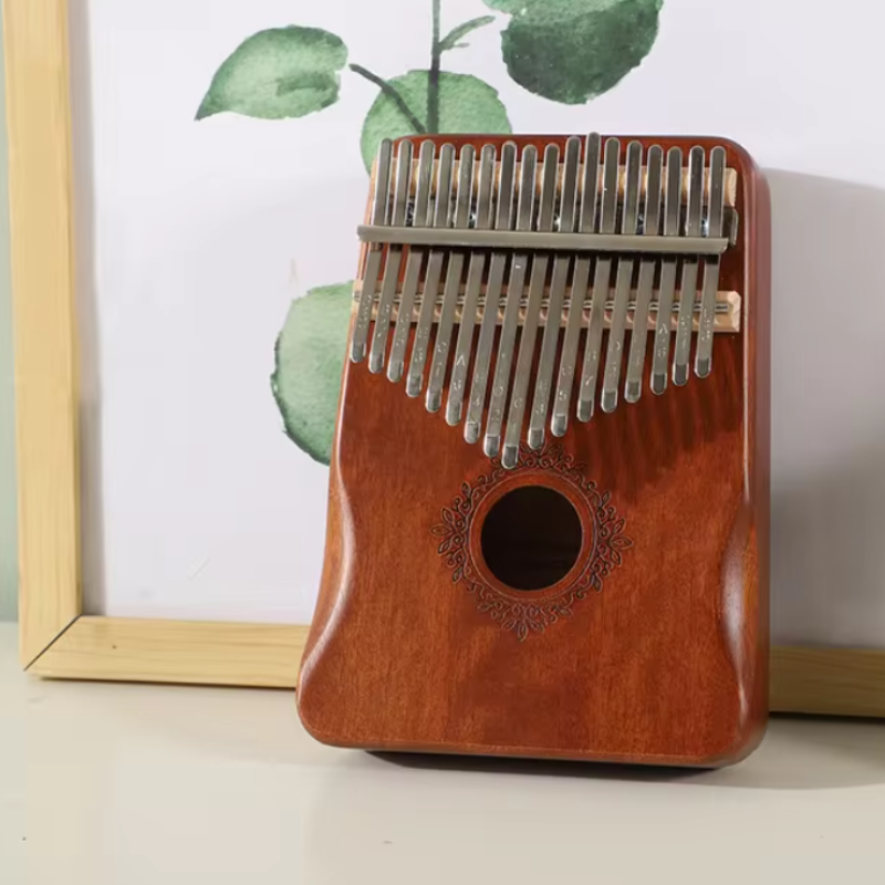 17 Keys Kalimba Brown Mahogany with Handles Classical Engraving