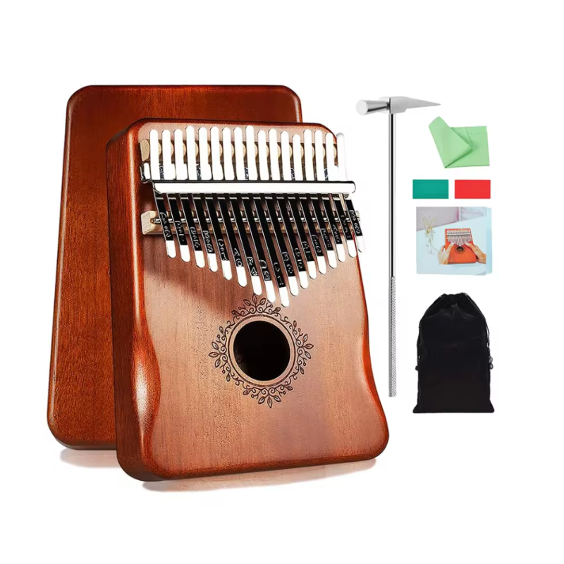 17 Keys Kalimba Brown Mahogany with Handles Classical Engraving