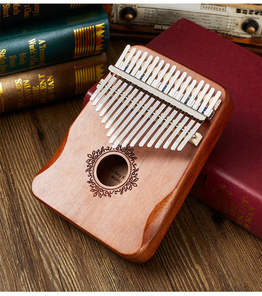 17 Keys Kalimba Brown Mahogany with Handles Classical Engraving