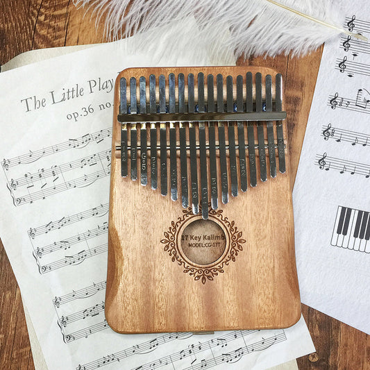 17 Keys Kalimba Khaki Mahogany with Handles Classical Engraving