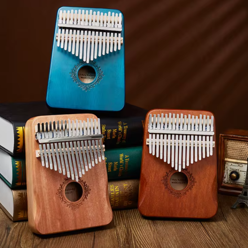 17 Keys Kalimba Brown Mahogany with Handles Classical Engraving