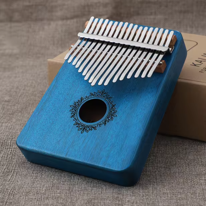 17 Keys Kalimba Blue Mahogany Straight with Classical Engraving