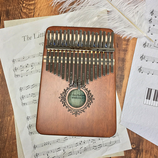 17 Keys Kalimba Brown Mahogany Straight with Classical Engraving