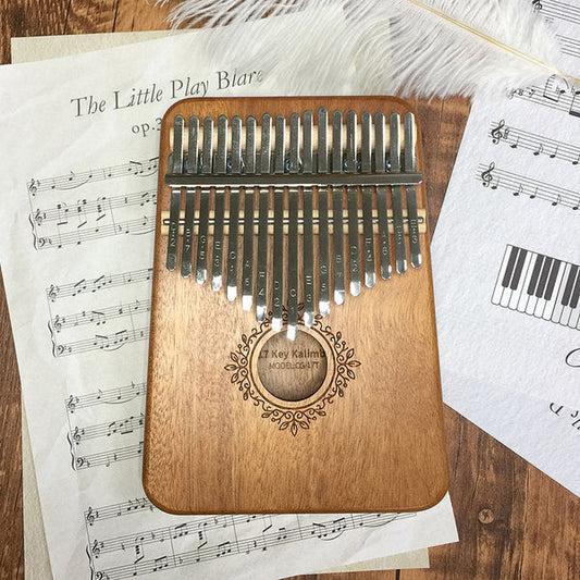 17 Keys Kalimba Khaki Mahogany Straight with Classical Engraving