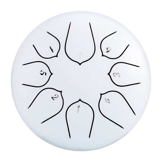 8-Tone 6-Inch C Key White Carbon Steel Tongue Drum With Lotus Petal Pattern