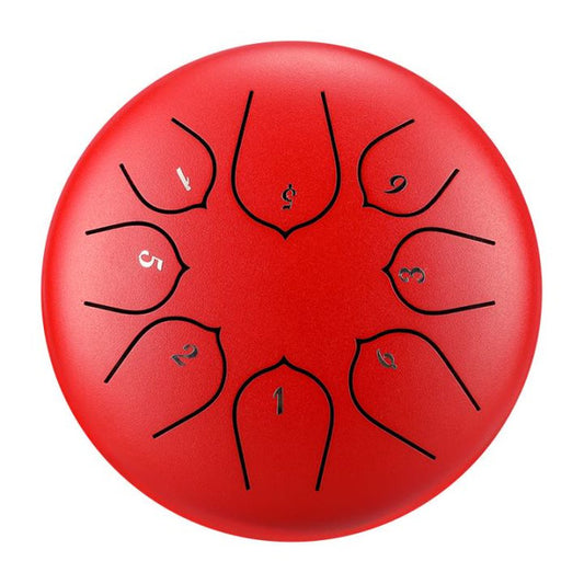 8-Tone 6-Inch C Key Red Carbon Steel Tongue Drum With Lotus Petal Pattern