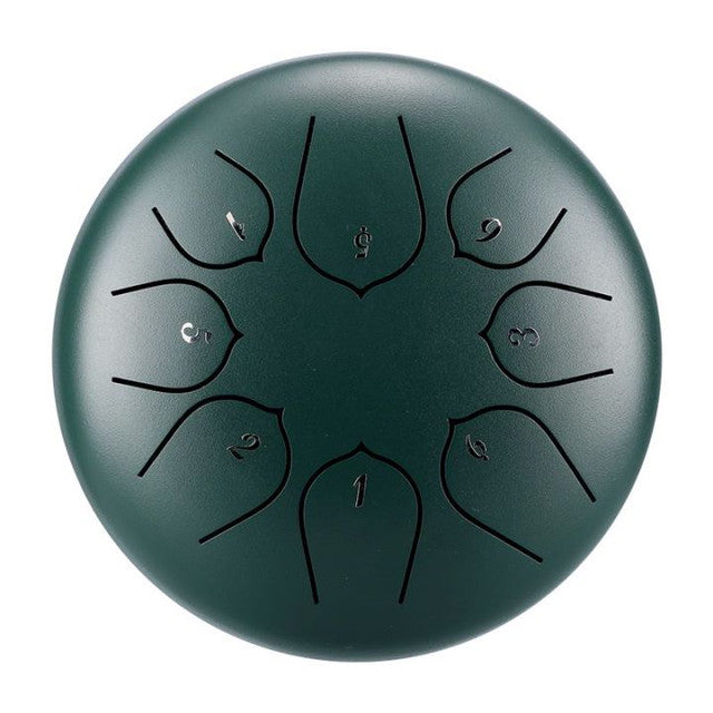 8-Tone 6-Inch C Key Green Carbon Steel Tongue Drum With Lotus Petal Pattern