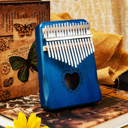 17 Keys Kalimba Heart Hollow Blue Mahogany with Handles