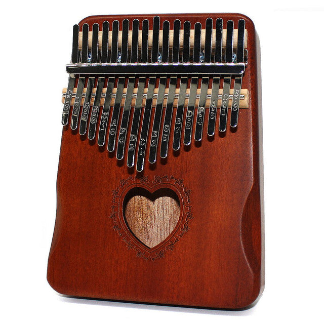 17 Keys Kalimba Heart Hollow Brown Mahogany with Handles