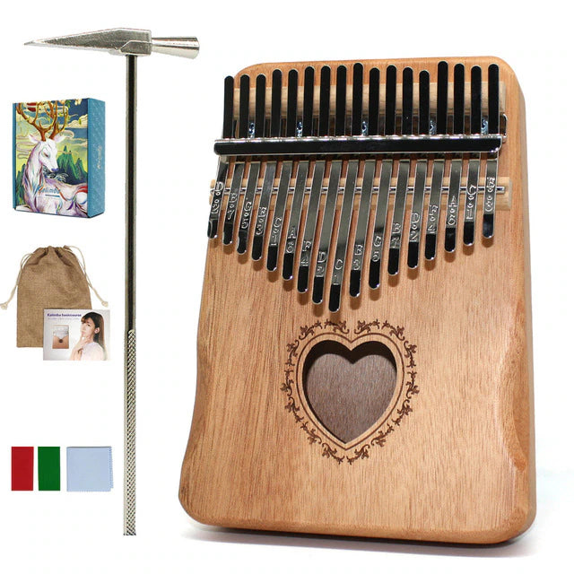 17 Keys Kalimba Heart Hollow Khaki Mahogany with Handles