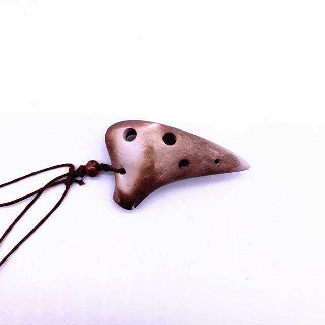 6-Hole Brown Ocarina Shark Tooth Shape