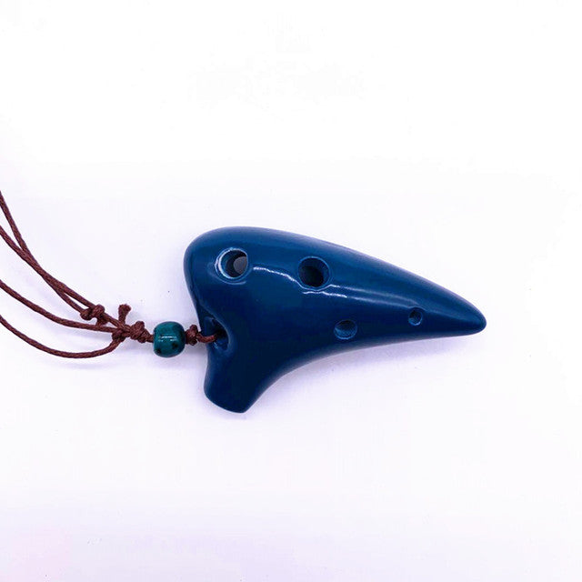 6-Hole Dark Blue Ocarina Shark Tooth Shape