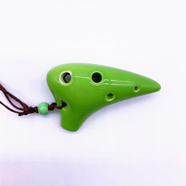 6-Hole Green Ocarina Shark Tooth Shape