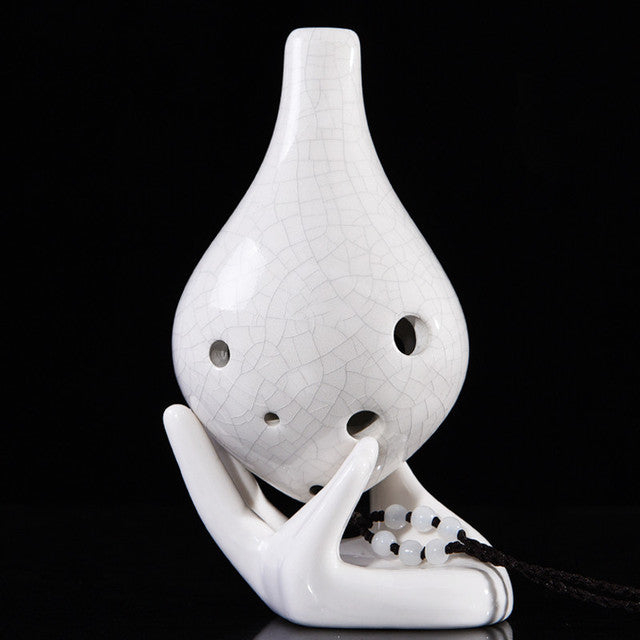 6-Hole White Crack Ocarina Special Drop Shape