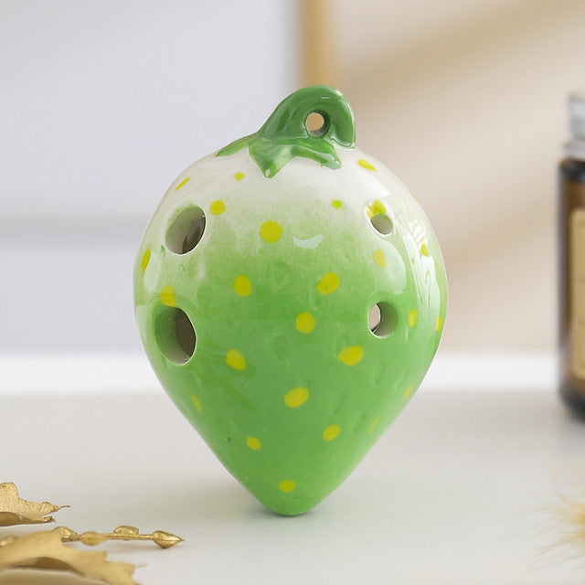 6-Hole Green White Ocarina Strawberry Shape