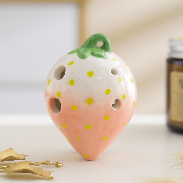 6-Hole Pink White Ocarina Strawberry Shape